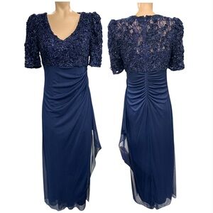 Alex Evenings Navy Floral Lace Midi Dress Size M